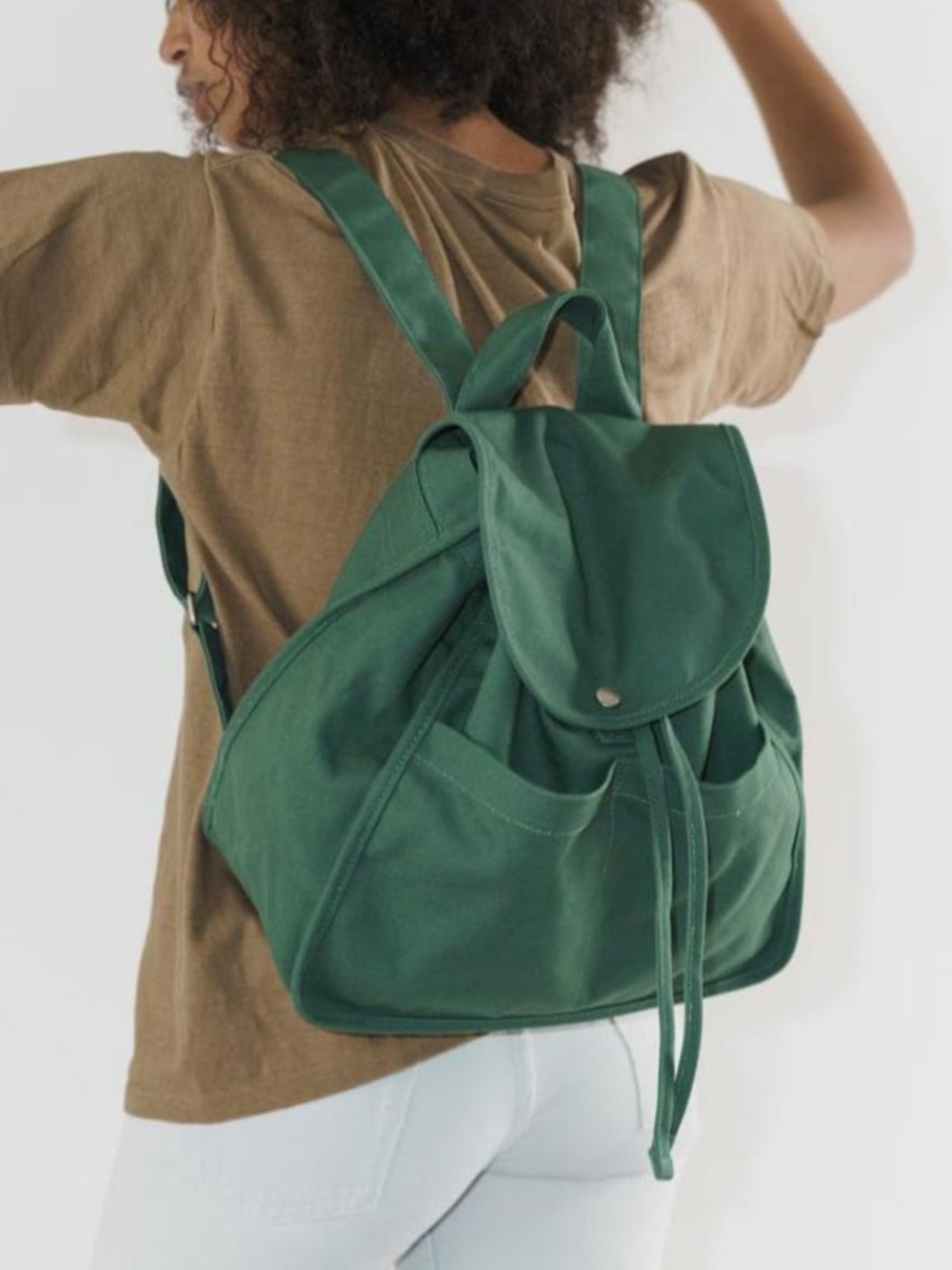 BAGGU Green Canvas Backpack Bag Drawstring eucalyptus